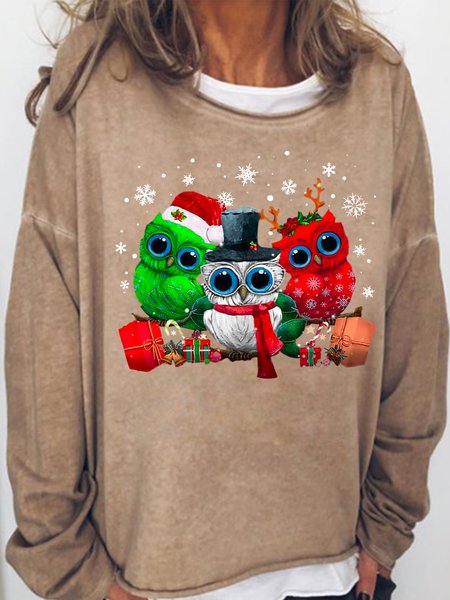 

Women's Christmas Santa Owl Print Sweatshirt, Light brown, Hoodies&Sweatshirts