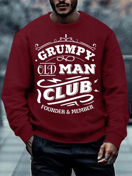 

Men’s Grumpy Old Man Club Founder Member Regular Fit Text Letters Casual Crew Neck Sweatshirt, Red, Hoodies&Sweatshirts