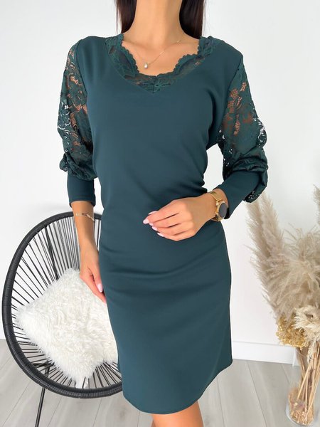 

Plain Regular Fit Urban V Neck Dress, Green, Dresses