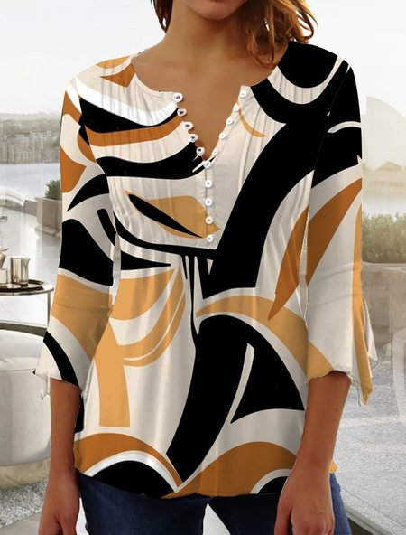 

Flare Sleeve V Neck Regular Fit Casual Top, Orange, Tops