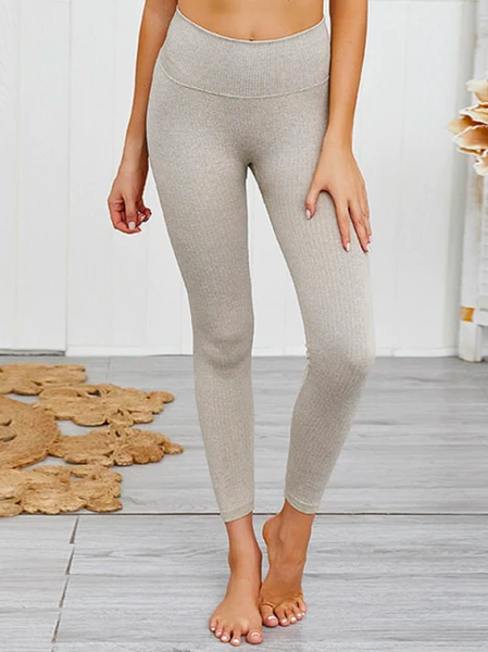 

Plain Loose Casual Leggings, Khaki, Leggings