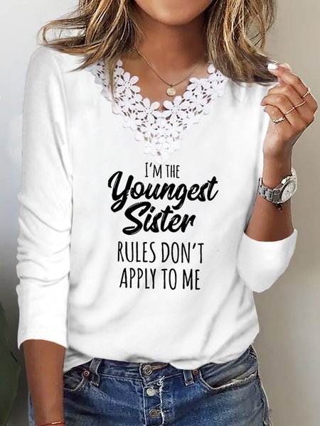 

Casual Wool/Knitting Text Letters Loose T-Shirt, White, T-Shirts