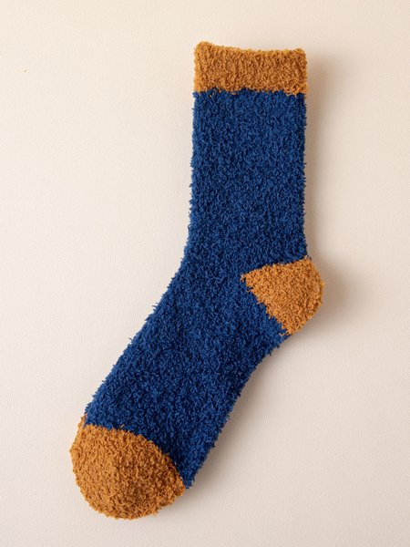 

Casual Contrasting Color Coral Fleece Mid Tube Socks Autumn Winter Thickened Warm Accessories, Navy blue, Socks