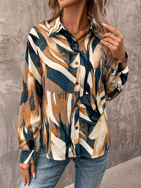 

Shawl Collar Urban Striped Blouse, Multicolor, Shirts & Blouses