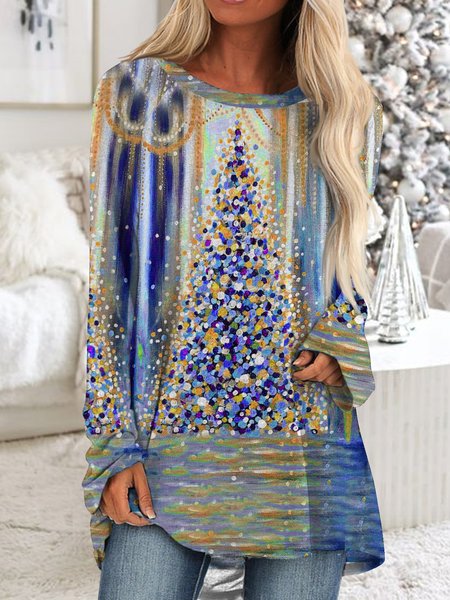 

Women's Gradient Long Sleeve Tunic Tops Christmas Tree Printed, Blue, Tops
