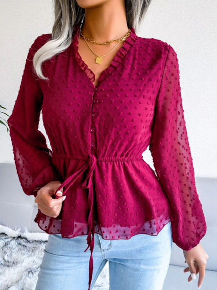 

Plain Casual Regular Fit Top, Wine red, Shirts & Blouses