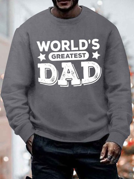 

Men's World's Greatest Dad Funny Graphic Print Text Letters Casual Cotton-Blend Crew Neck Sweatshirt, Gray, Hoodies&Sweatshirts