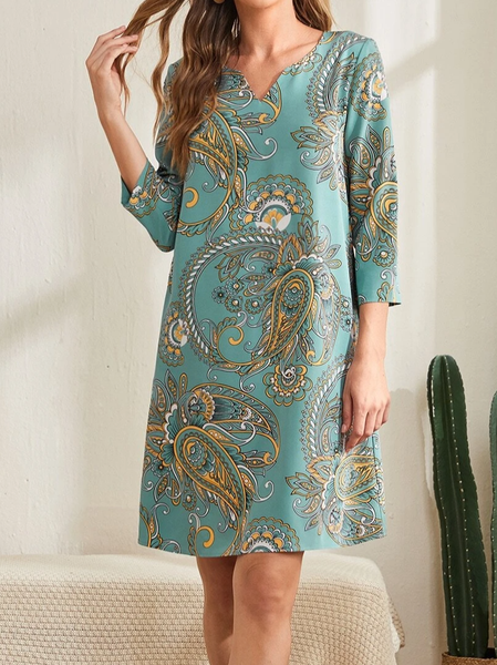 

Paisley Floral Regular Fit V Neck Casual Dress, Multicolor, Dresses