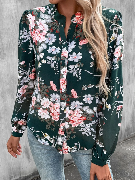 

Floral Printing Boho Blouse, Green, Shirts & Blouses