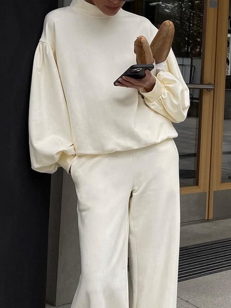 

Plain Regular Fit Casual Half Turtleneck Sweatshirt, White, Hoodies and Sweatshirts