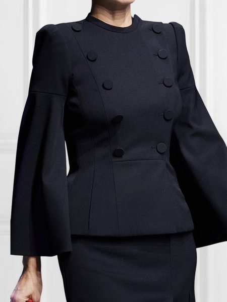

Regular Fit Elegant Long Sleeve Plain Jacket, Black, Jackets