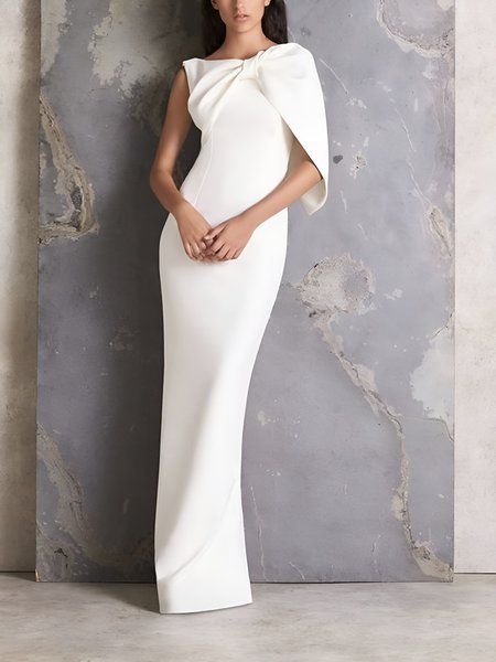 

Tight Elegant Plain No Elasticity Party Dress, White, Maxi Dresses