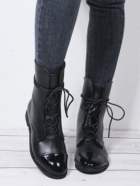 

Vintage Plus Size Lace-Up Color Block Boots, Black, Boots