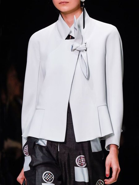 

Urban Plain Knot Front Stand Collar Jacket, White, Jackets