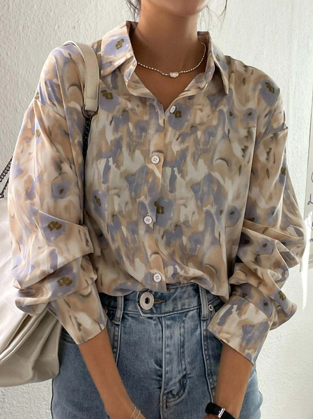 

Casual Floral Shirt Collar Loose Blouse, Multicolor, Shirts & Blouses