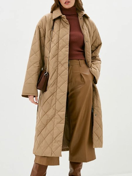 

Loose Plain Shawl Collar Simple Fleece Coat, Brown, Others