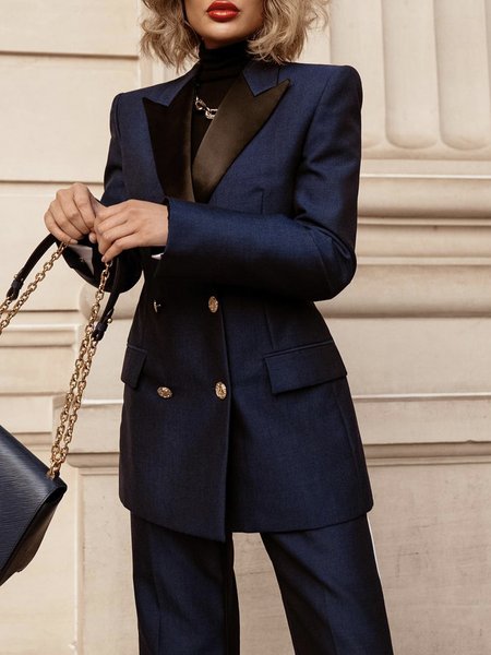 

Color Block Urban Regular Fit Lapel Collar Long Sleeve Blazer, Blue, Blazers