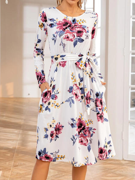 

Regular Fit Crew Neck Floral Casual Dress, Multicolor, Dresses