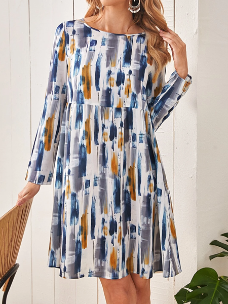 

Casual Striped Regular Fit Crew Neck Dress, Blue, Clothing