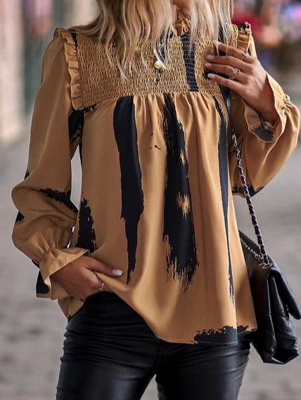 

Plain Casual Flare Sleeve Crew Neck Top, Coffee, Tops