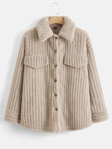 

Casual Buttoned Fluff/Granular Fleece Fabric Teddy Jacket, Khaki, Coats