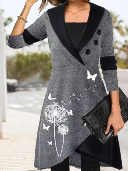 

Casual Buttoned Shawl Collar Dress, Gray, Dresses