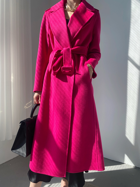 

Regular Fit Urban Lapel Collar Long sleeve Long Overcoat, Rose red, Coats