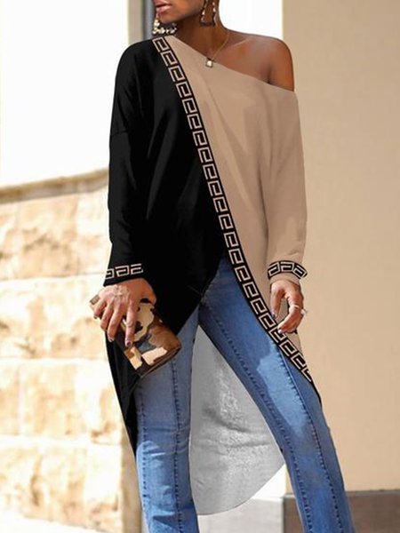 

Cold Shoulder Color Block Urban Top, Black, Linen Tops