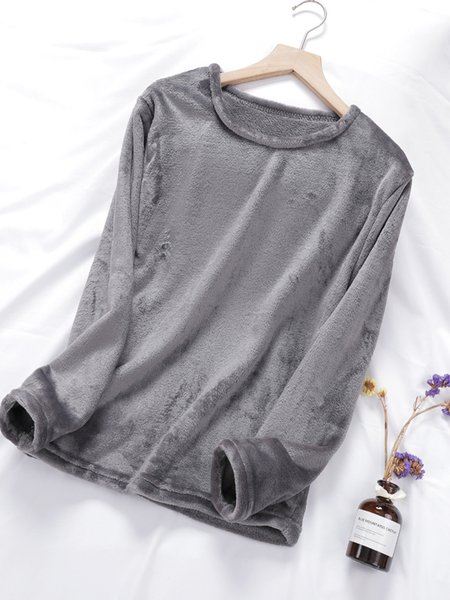 

Loose Flannel Casual Plain Sweatshirt, Gray, Sweatshirts & Hoodies