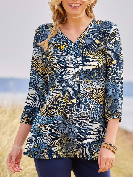 

Loose Ombre Casual V Neck Blouse, Multicolor, Blouses & Shirts