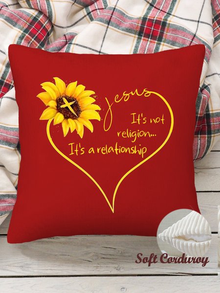 

18*18 Jesus Letter Sunflower Print Throw Pillow Covers, Pillow Covers Decorative Soft Corduroy Cushion Pillowcase Case For Living Room, Color5, Pillow Covers