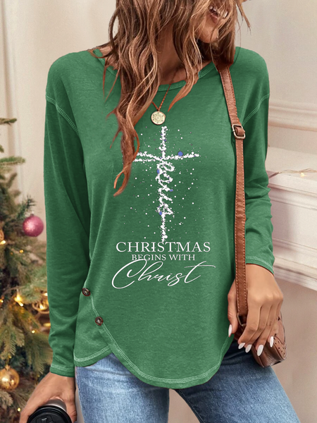 

Christmas Loose Casual T-Shirt, Green, Long sleeves