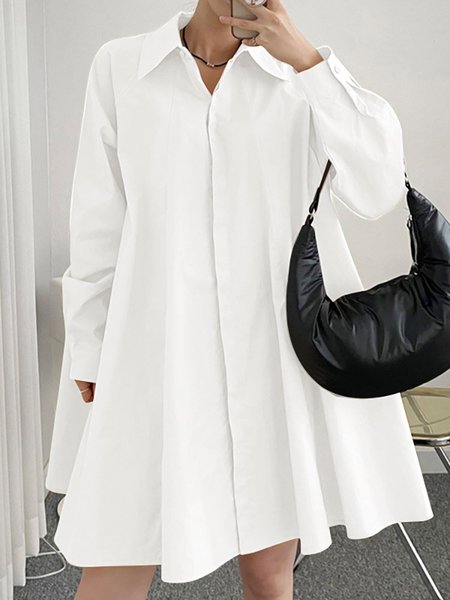 

Loose Plain Casual Cotton-Blend Dress, White, Dresses