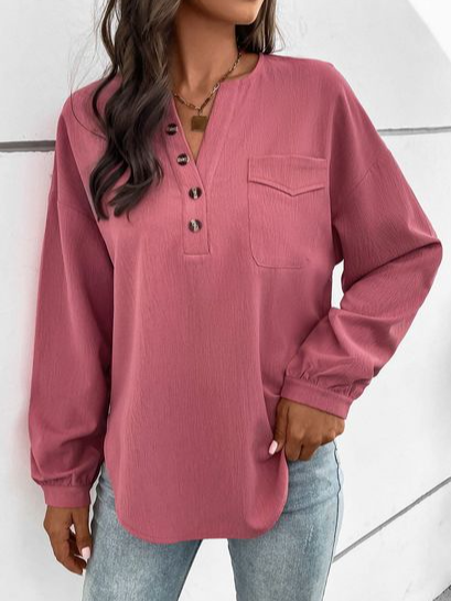 

Regular Fit V Neck Plain Urban Top, Dark pink, Tops
