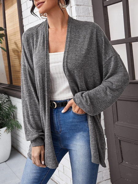 

Casual Lantern Sleeve Open Front Drop Shoulder Coat, Gray, Cardigans