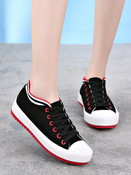 

Plain Color Split Joint Lace-Up Canvas Sneakers, Black, Sneakers