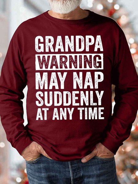 

Men's Grandpa Warning May Nap Soddenly At Any Time Funny Graphic Print Text Letters Casual Crew Neck Loose Sweatshirt, Red, Hoodies&Sweatshirts