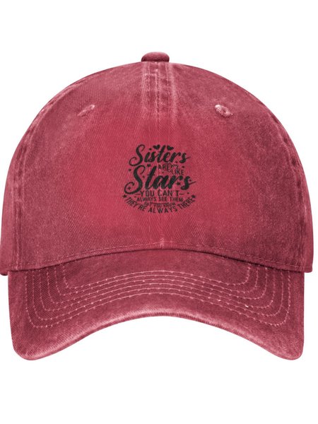 

Sisters Are Like Stars Family Text Letters Adjustable Hat, Red, Hats