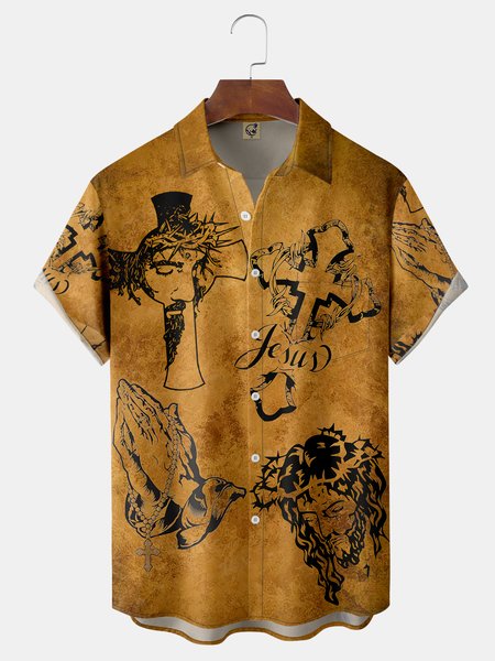 

Easter Cross Chest Pocket Short Sleeve Shirt, Khaki, Men Shirts
