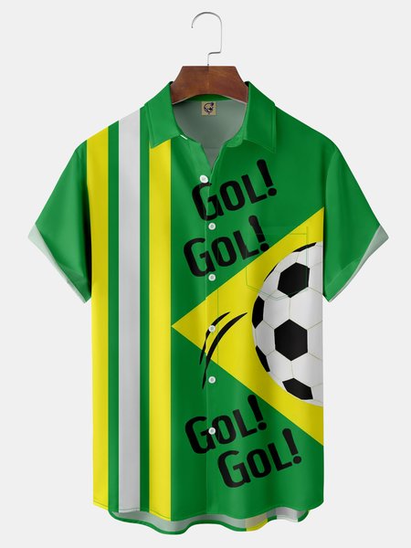 

Football Soccer Team Chest Pocket Short Sleeve Shirt, Green, Men Shirts