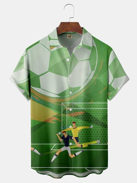 

Football Soccer Team Chest Pocket Short Sleeve Shirt, Green, Men Shirts