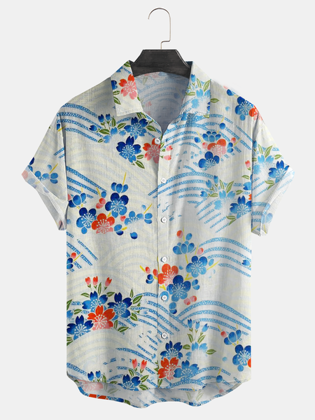 

Japanese Cherry Blossoms Short Sleeve Hawaiian Shirt, As picture, Men Shirts