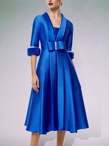 

Square Neck Plain Elegant Regular Fit Party Dress, Blue, Midi Dresses