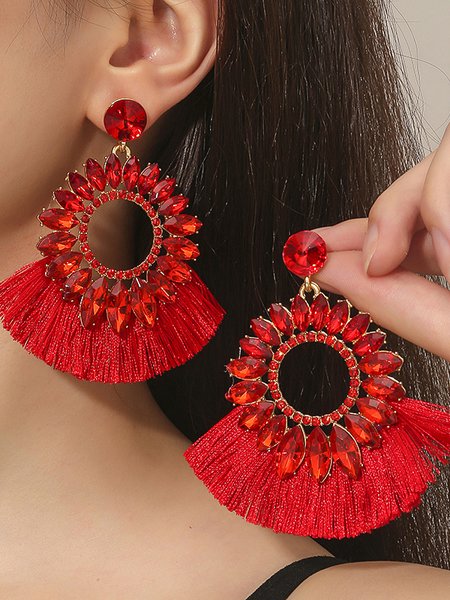 

Geometric Shape Diamond Tassel Earrings Everyday Party Ethnic Jewelry, Red, Earrings