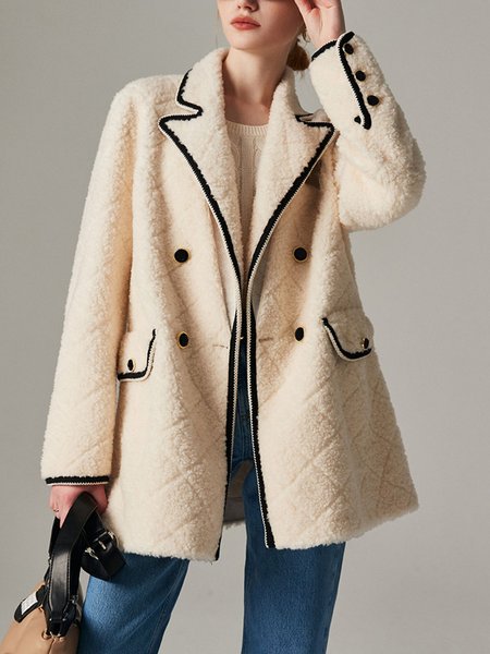 

Elegant Lapel Collar Loose Teddy Jacket, Apricot, Others