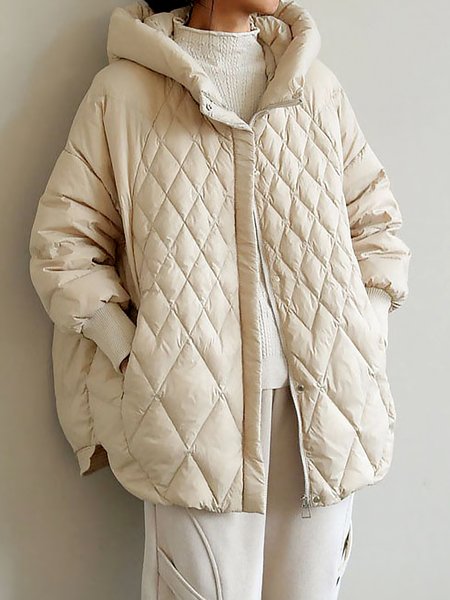 

Hoodie Loose Plain Casual Fleece Coat, Beige, Others
