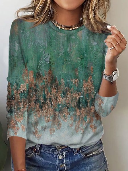 

Ombre Casual Wool/Knitting Crew Neck T-Shirt, Multicolor, T-Shirts