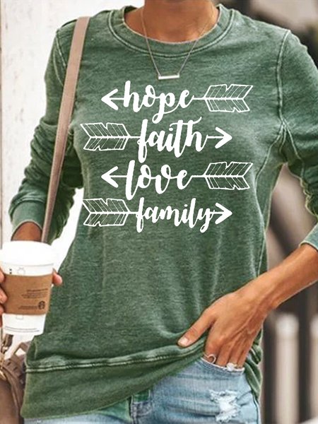 

Women‘s Family Love Hope Faith Letters Casual Sweatshirt, Green, Hoodies&Sweatshirts
