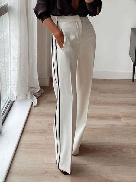 

Loose Urban Fashion Low Waist Straight Long Pants, White, Pants