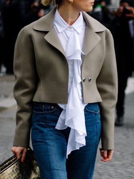 

Lapel Collar Simple Urban Plain Jacket, As picture, Jackets